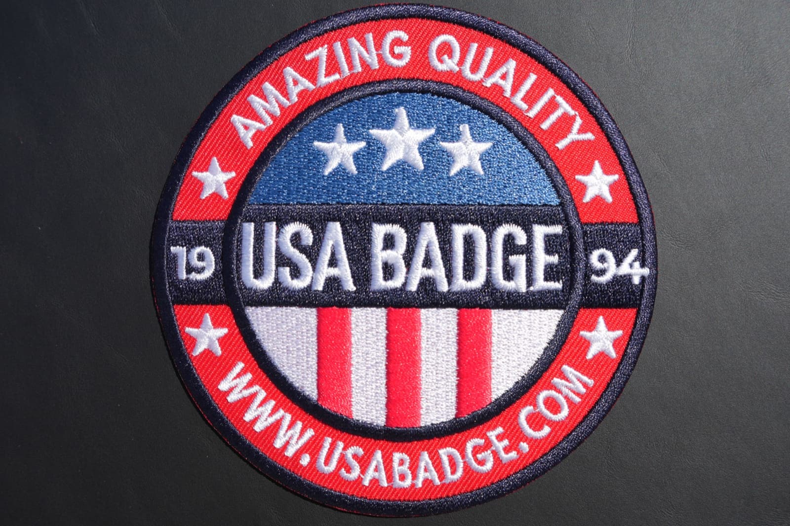 Premium embroidered patch with merrowed edge and dense stitch detail