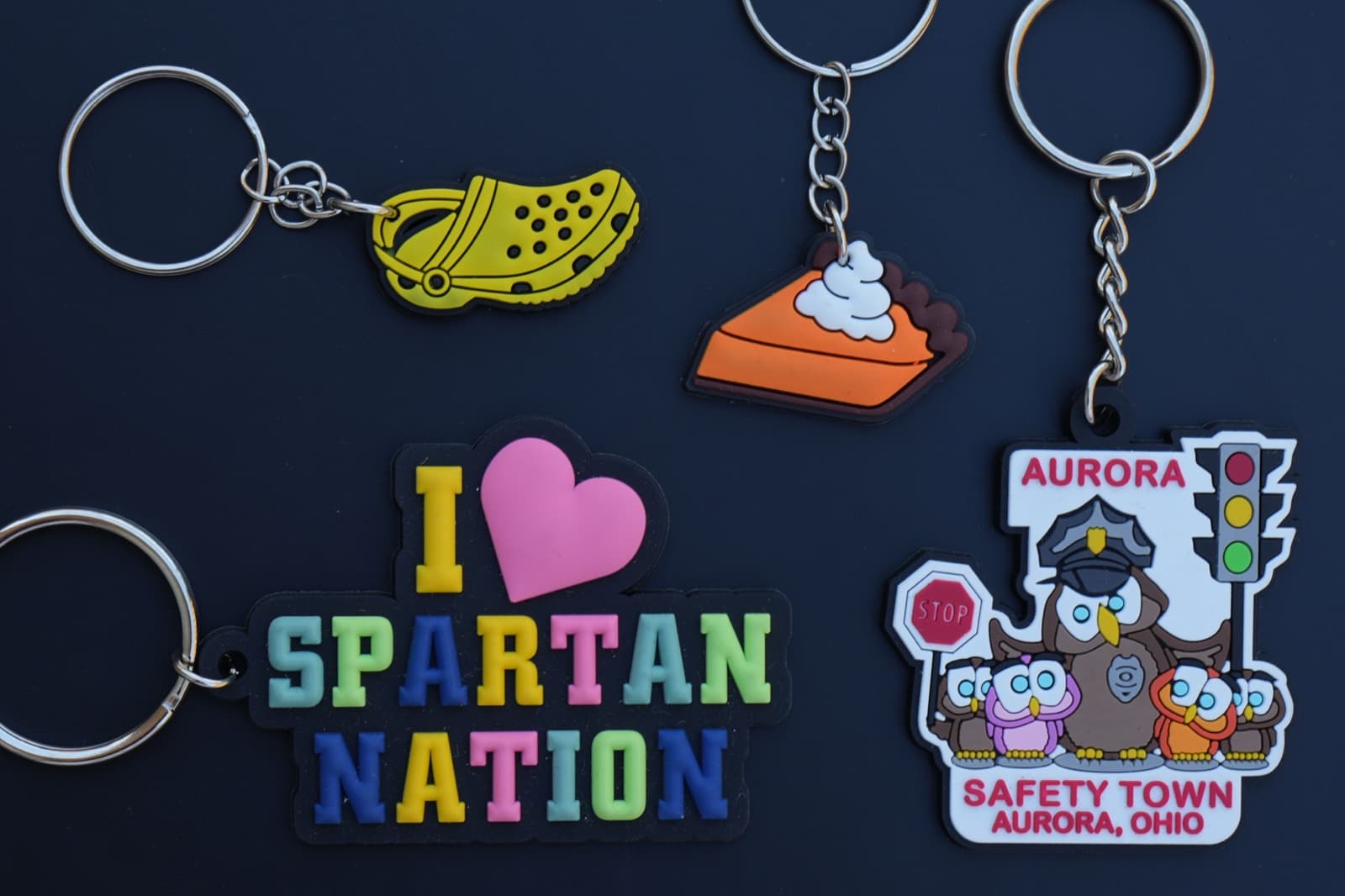 3D molded PVC keyring with multi-color design and silver split ring